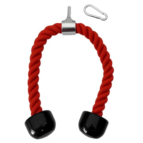 Heavy Tricep Rope Cable Machine Accessories Nylon Tricep Rope for LAT Pull Down Pulley System Attachment, for Home Gym Weight Fitness with Carabiner - color: Red