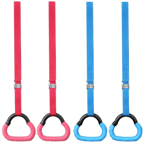Homoyoyo Gymnastics Rings Set 2 Pairs with Adjustable Straps, Blue and Red Gym Rings for ’s Physical Coordination and Strength Training, Home Fitness Equipment for Boys