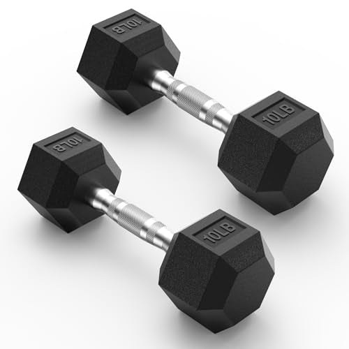 Rubber Encased Hex Dumbbell, Hand Weights with Anti-Slip Cast Iron Grip for Exercise & Fitness, Weights Dumbbells Set of 2 for Strength Training - style: 10LB Pair
