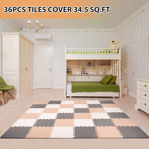 BalanceFrom Foam Floor Tiles for Kids - Non-Toxic Comfortable Baby Play Mat and Interlocking Foam Tiles for Crawling & Development, Soft Play Mat for Babies, 36 Tiles Cover 36 SQ SF
