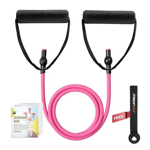 RitFit Single Resistance Exercise Band with Comfortable Handles - Ideal for Physical Therapy, Strength Training, Muscle Toning - Foam Padding Door Anchor and Starter Guide Included - size: 10-15lbs