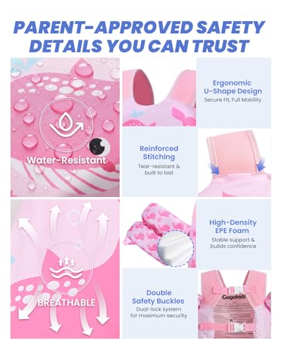 Gogokids 2-in-1 Toddler Swim Vest Pool Floaties for Kids[CPC Certified & Remove Crotch Strap]Puddle Float Jumper 24-66 Pounds, Toddler Arm Floaties Swim Jacket Water Wings for kids Boys Girls Swimmies