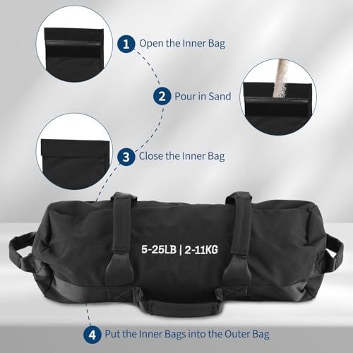 Garvee Sandbag for Fitness Weights Training,5-200 LBS Adjustable Weighted SandBag for Strength Powerlifting Running Home Gym Exercise,Black - size: 5-25 LBS