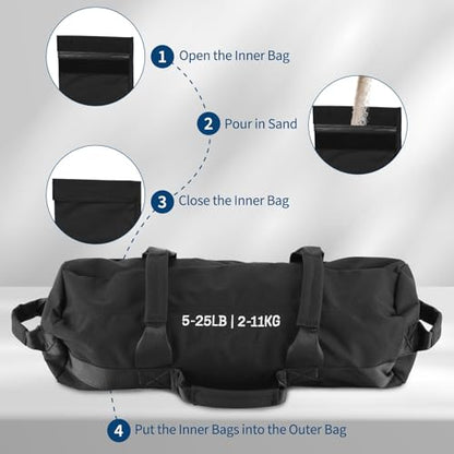 Garvee Sandbag for Fitness Weights Training,5-200 LBS Adjustable Weighted SandBag for Strength Powerlifting Running Home Gym Exercise,Black - size: 5-25 LBS