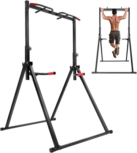 Pull Up Station, Triangular Power Tower, Foldable Pull Up Bar Stand, Adjustable Height Dip Station Training Fitness Equipment for Calisthenics, Pullups, Dips