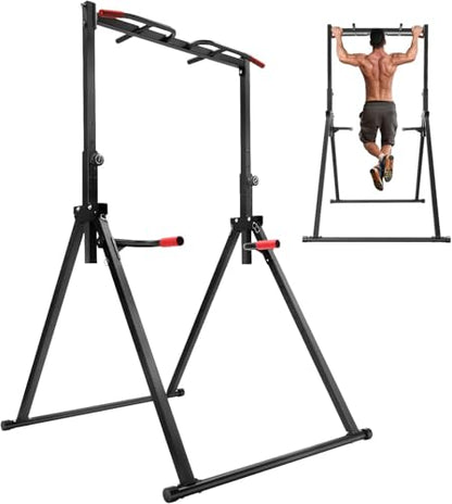 Pull Up Station, Triangular Power Tower, Foldable Pull Up Bar Stand, Adjustable Height Dip Station Training Fitness Equipment for Calisthenics, Pullups, Dips