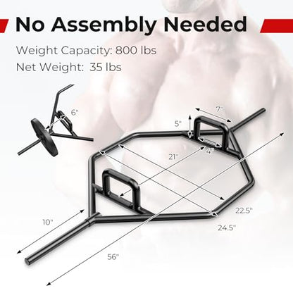 GYMAX Olympic Folding Trap Bar - 56" Chrome Hex Weight Lifting Bar for Squats, Deadlifts, Shrugs & Power Pulls - 800Lbs Capacity - color: Black, 1" Sleeve