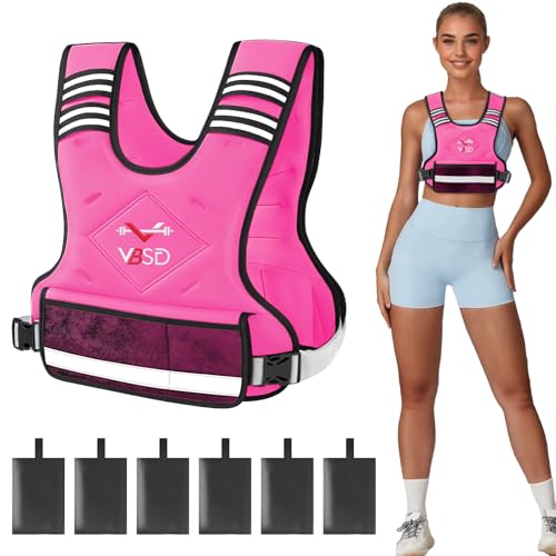 Adjustable Weighted Vest for Women Men 4-10lb/11-20lb/20-32lb Vest with 6 Ironsand Weights Body Weight Vest with Reflective Strip for Running Walking Strength Training Workouts