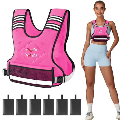 Adjustable Weighted Vest for Women Men 4-10lb/11-20lb/20-32lb Vest with 6 Ironsand Weights Body Weight Vest with Reflective Strip for Running Walking Strength Training Workouts