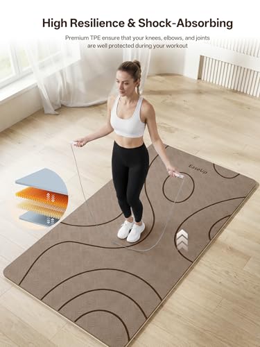 EaseUp Large yoga mat,73’x35.5’x0.4’,extra thick and wide,10mm pilates mat,non-slip exercise mat,workout mats for home gym - color: Brown/Beige