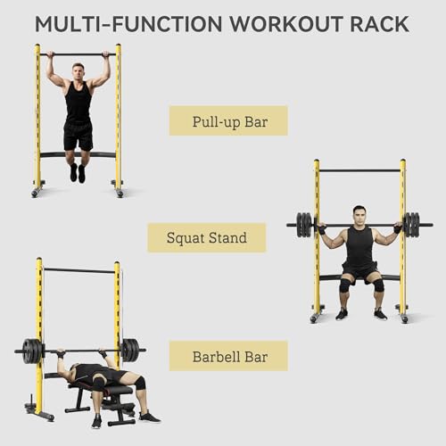 Soozier Squat Rack with Pull-Up Bar, Adjustable Power Rack with Barbell Bar, Multi-Functional Steel Bench Press Rack for Home Gym Strength Training, Black - color: Yellow