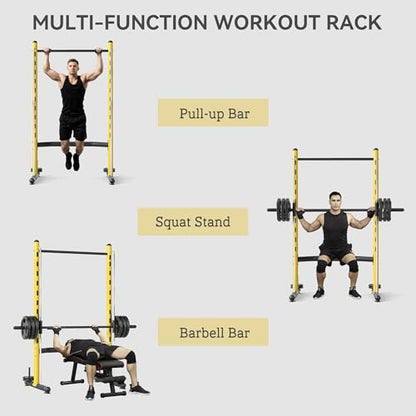 Soozier Squat Rack with Pull-Up Bar, Adjustable Power Rack with Barbell Bar, Multi-Functional Steel Bench Press Rack for Home Gym Strength Training, Black - color: Yellow