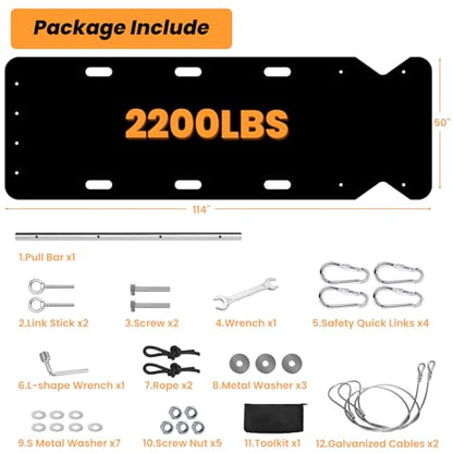 50"x114" Yard Drag Sled, 1/8 Inch Thickened HDPE 2200LBS Heavy Duty Yard Glider for ATV, UTV, Tractor, Utility Sled with Metal Pull Cables, Yard Drag Mat for Hauling Debris, Construction Materials