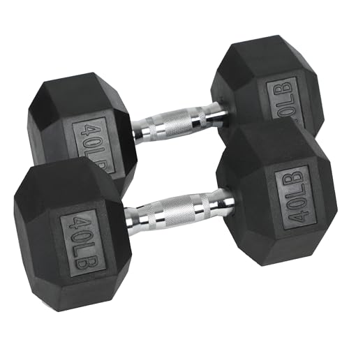 HolaHatha Hexagonal Rubber Dumbbell Weights Set, Home Gym Equipment - style: 40lb Pair