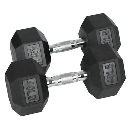 HolaHatha Hexagonal Rubber Dumbbell Weights Set, Home Gym Equipment - style: 40lb Pair