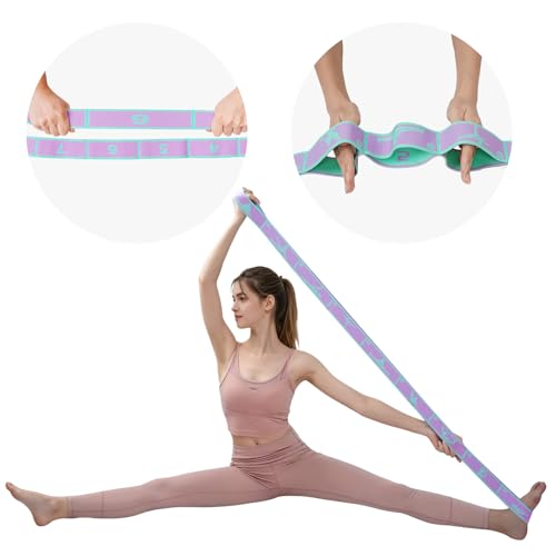 2 Pack 9-Loop Stretch Strap with Pose Guide Pattern, Elastic Yoga Band for Dance, Pilates, Gymnastics, Flexibility Exercise, Kids Workout Training, Youth Ballet Belt