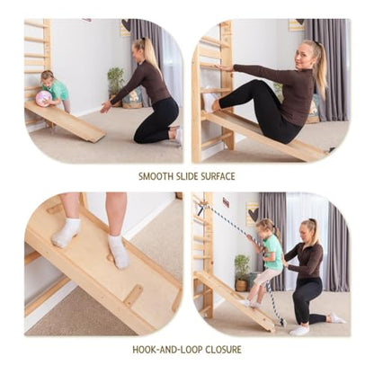 Swedish Ladder Wall Bars with Pull-Up Bar for Kids & Adults – Wooden Stall Bars Home Gym with Gymnastic Rings, Slide, Swing, Climbing Rope & Rope Ladder