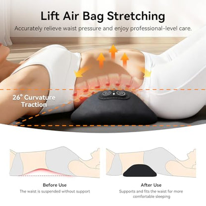 3 in 1 Electric Lumbar Support Pillow with Adjustable Height for Bed and Chair, Back Massager with Heat, Back Massager for Pain Relief Deep Tissue, Electric Lumbar Pillow with Heat Vibration Traction