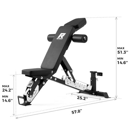 RitFit Adjustable/Foldable Utility Weight Bench for Home Gym - color: BLACK(3-Section)