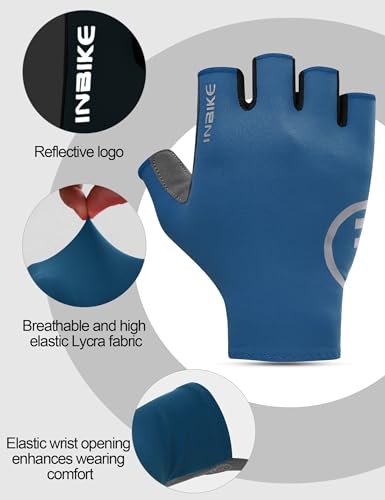 INBIKE Cycling Gloves for Men Women, Breathable Bike Gloves Lightweight Half Finger Biking Glove Mountain Road Bicycle - color: Blue, size: Small