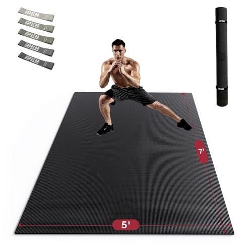 HAPBEAR Large Exercise Mat-7'x5'/6'x8'/6'x9'/6'x10'/6'x12'x8mm(1/3"),Non-Slip, Ultra Durable, Thick Workout Mat for Home Gym Flooring Cardio, Yoga for Fitness, High-Density, Shoes-Friendly