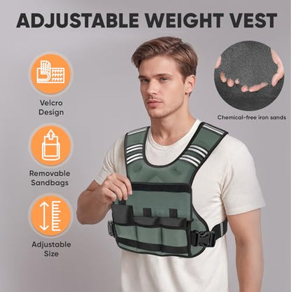 Adjustable Weighted Vest, 4-10lb/12-18lb/20-32lb Vest with 6 Ironsand Weights and Large Pocket, Weight Vest for Men Women Strength Training, Running, Walking - color: Grey, size: 4-10lbs