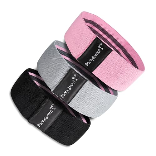 Booty Bands 3-Pack for Legs, Glutes, and Lower Body – at Home Gym Equipment for Workouts, Yoga, Stretch Exercises, or Rehab Routines – Pink, Gray, & Black