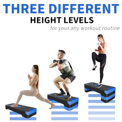 27" Aerobic Exercise Step Adjustable Aerobic Stepper for Exercise Workout Step Platform for Step Up, Step Deck with 4” 6” 8” Adjustable Height Risers
