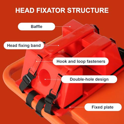 Emergency Foldable Spine Board Stretcher Kit with Head Immobilizer, Neck Brace, Spider Straps, Orange PE 4-Fold Water Floating Stretcher for First Responders & Emergency Services (4 Folds) - size: 4 Folds