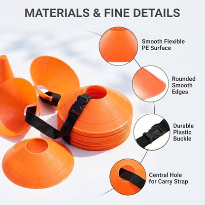 20Pcs Orange Soccer Disc Cones with Carry Strap Multi-Sport Training Cones Agility Soccer Football Markers for Sports Drills Practice Outdoor