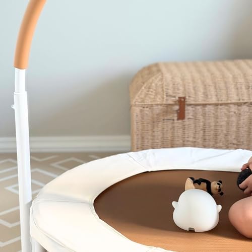 36" Kids and Toddler Mini Trampoline, Aesthetic Indoor and Outdoor Small Baby Trampoline with Removable Handle, Ultra Safe No-Gap Elastic Spring Design - color: Sand