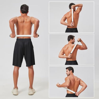 Muscle Roller Massage Roller Stick- Deep Tissue Fascia Blaster for Myofascial Pain Relief, Lymphatic Drainage & Body Sculpting, Handheld Physical Therapy & Recovery Tool (Black & White) - color: Black White
