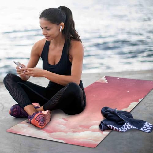 Kigai Travel Yoga Mat 71" x 24" Non Slip Natural Rubber Foldable Exercise Mat Ultra Thin 1.5mm Lightweight for Fitness, Pilates & Home Workout, Pink Clouds