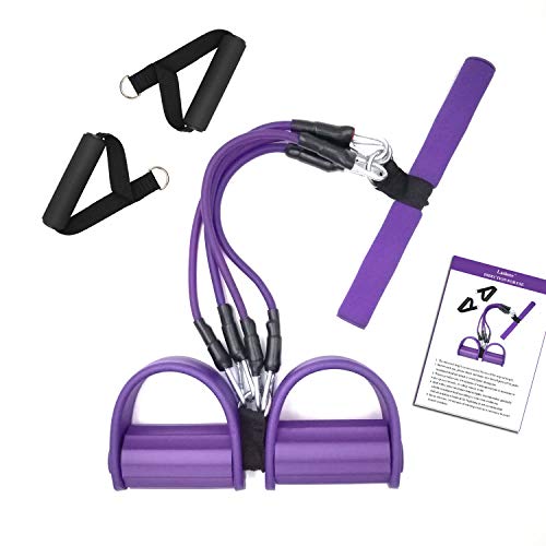 Pedal Resistance Band, 4-Tube Elastic Pull Rope, Sit-up Equipment, Yoga Strap Bodybuilding Expander, Exercise Bands, Fitness Equipment for Abdomen, Waist, Arm, Leg Stretching Slimming Training - color: Purple