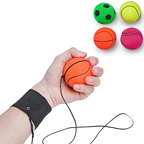 4/8/16 Pack 2.36 Inch Wrist Return Balls Wristband Ball Rubber Rebound Bouncy Sport Ball (Basketball, Baseball, Soccer,Tennis) on Elastic String Wrist Exercise or Play,Gift Toy for Kids Teens Adults - color: Pack of 4