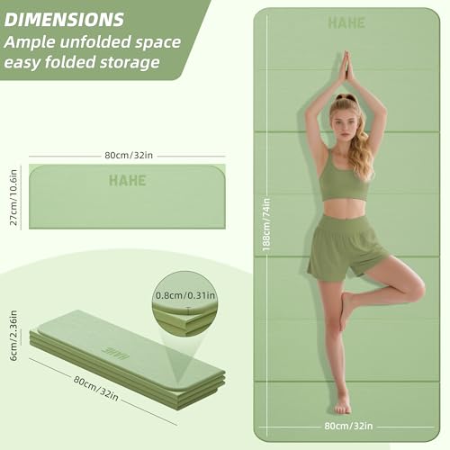 Foldable Yoga Mat,74"Lx32"Wx1/3"Thick,Folding Exercise Mat,Non-slip Wide Pilates Mats for Home Workout/Travel, Portable Yoga Mat Thick for Yoga/Pilates/Camping/Floor Exercises