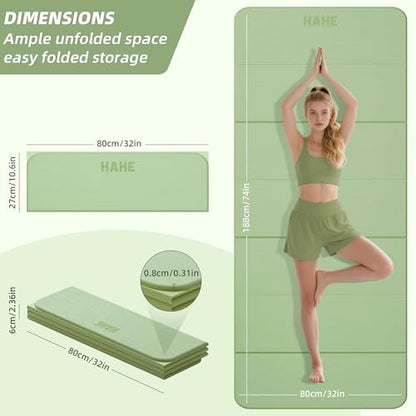 Foldable Yoga Mat,74"Lx32"Wx1/3"Thick,Folding Exercise Mat,Non-slip Wide Pilates Mats for Home Workout/Travel, Portable Yoga Mat Thick for Yoga/Pilates/Camping/Floor Exercises