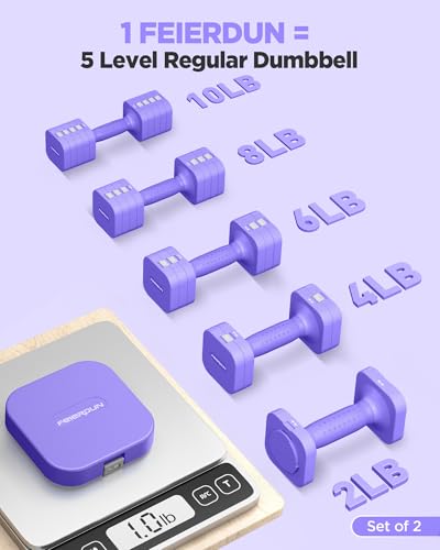 FEIERDUN DB3 5-in-1 Adjustable Dumbbell Set, 6LB/10LB Pair Adjustable Weights for Women at Home, Dual Locking Stable Hand Weights with TPU Soft Handle, Home Gym, Rehab, Pilates, Yoga, Strength Training - color: D-Vivid Purple, style: 10LBS Pair (20LBS Tot