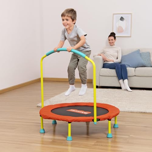 Fisher-Price 3-Foot Mini Trampoline, WonderJump 36-Inch Round Indoor Toddler Kids Trampoline with Stabilizing Handlebar - color: Red/Yellow