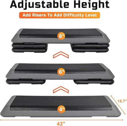 43'' Wide Adjustable Aerobic Step Platform - 4 Stackable Risers for Home Gym Cardio, Strength & Full-Body Training - color: Grey