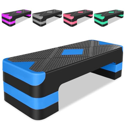 27" Exercise Workout Aerobic Step Platform Trainer, Adjustable Fitness 4-6-8in Exercise Stepper Workout with 4 Risers, Aerobics Stepper Workout Stepper for Home Gym Cardio Strength & Training