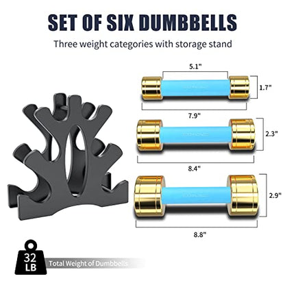 TECHNOAGE Round Dumbbell Sets with Steel Handle, Odorless Neoprene rubber Handle Cover - color: Blue-6PC