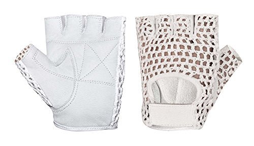 MESH Leather Fingerless Weight Lifting Exercise Gym Wheelchair Gloves White W 1061 - size: X-Large