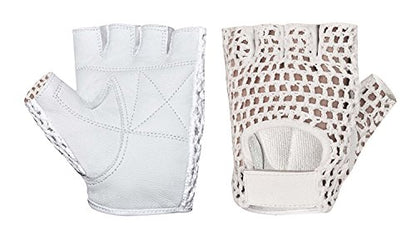 MESH Leather Fingerless Weight Lifting Exercise Gym Wheelchair Gloves White W 1061 - size: X-Large