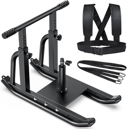 Weight Sled, Heavy-Duty Push Pull Sled, Adjustable Height Handle, Workout Fitness Sled for Training- Running Speed, Agility, Soccer, Football, Strength, Crossfit- Suitable for 1" & 2" Plates - color: Black