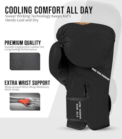 Exxact Sports Knockout Youth Boxing Gloves for Kids (3-10 Years) with Padded Protection and Wrist Support, Durable Engineered Leather Kids Boxing Gloves for Boys and Girls