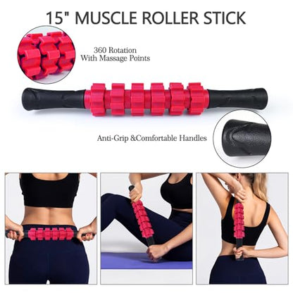 JOYENERGY 5 in 1 Foam Roller Set, Trigger Point Foam Roller Patented, Massage Stick, Massage Ball, Resistance Band for Deep Muscle Massage Pilates Yoga, Fitness Exercise for Whole Body