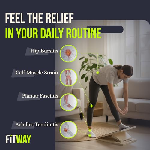 Adjustable Wooden Slant Board for Calf Stretching & Squats 16" x 12– 5-Level Incline Board with Non-Slip Velour Surface & 5 Resistance Bands – Portable Calf Stretcher for Mobility & Rehab