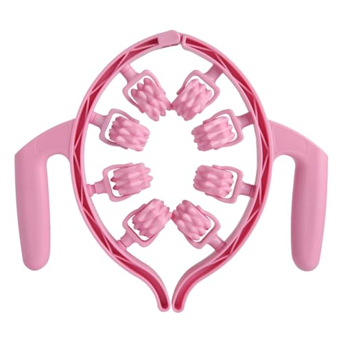 8 Wheel Roller Fascia Massage Tool 360° Deep Tissue Massage Leg Clamp Handheld Leg Roller for Calves, Neck, Indoor, Pink