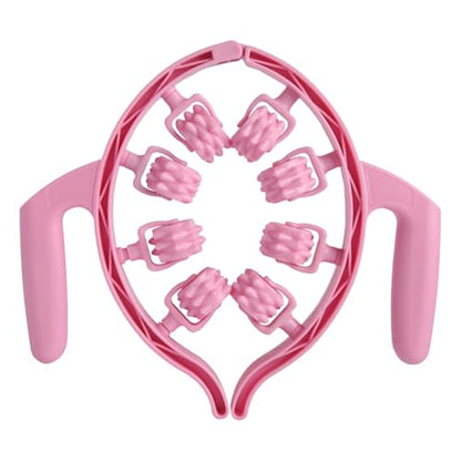 8 Wheel Roller Fascia Massage Tool 360° Deep Tissue Massage Leg Clamp Handheld Leg Roller for Calves, Neck, Indoor, Pink